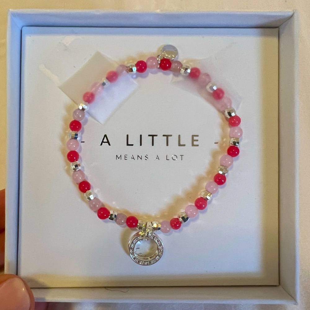 Pink Stone Bracelet with Silver Charm